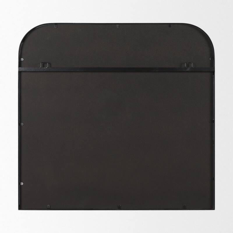 Timon is a square mirror with an arched brushed black metal frame. - 36.0L x 1.8W x 34.3H
