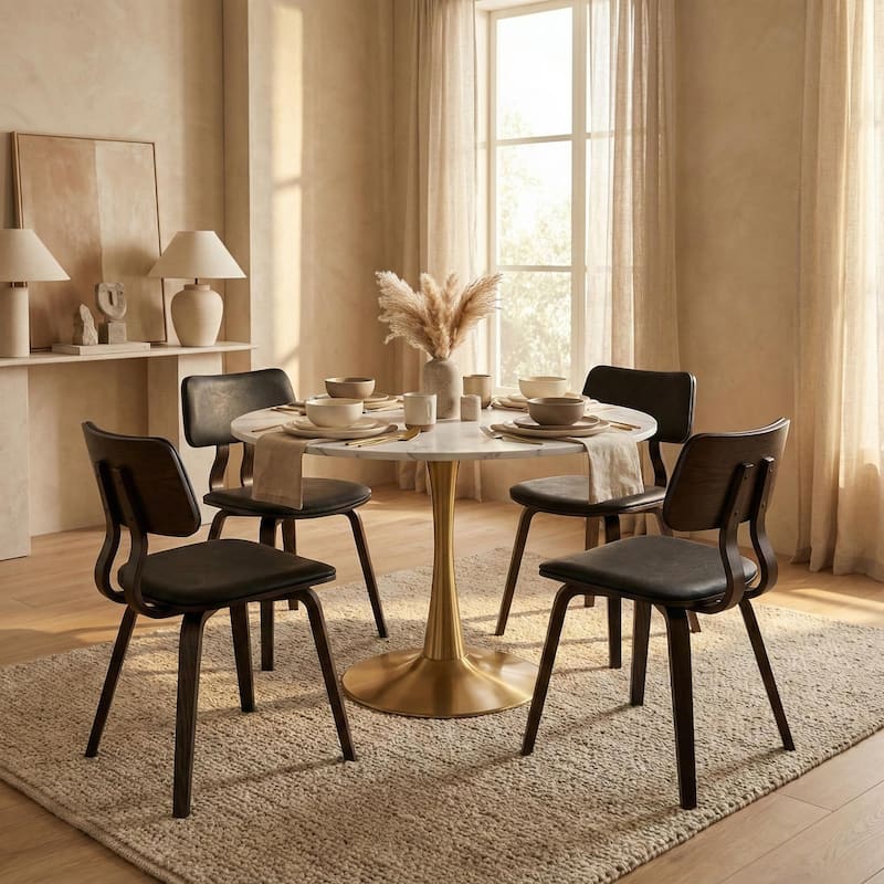 Bristol 31-inch Round Dining Table, Gold Pedestal Base Kitchen Table, Easy-Clean Scratch Resistant Surface, Floor Protectors