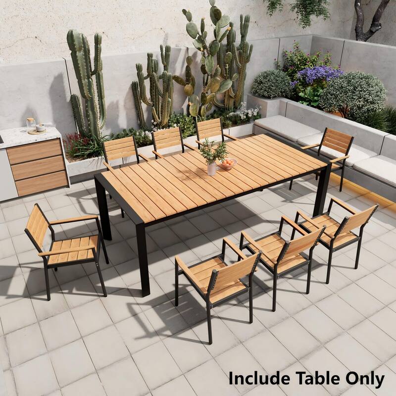 Pellebant Premium Outdoor Patio Aluminum Dining Table with Umbrella Hole - Brown-83.85inches