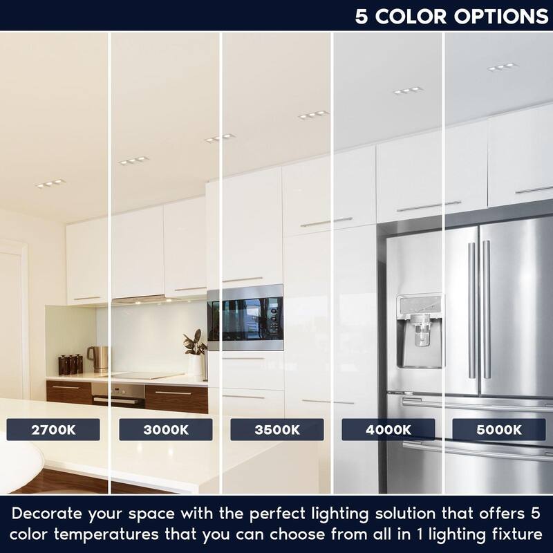 Luxrite 2 Inch Square Trimless LED Recessed Light, 5CCT 2700K-5000K, Interlocking, 1000LM, 6-Pack