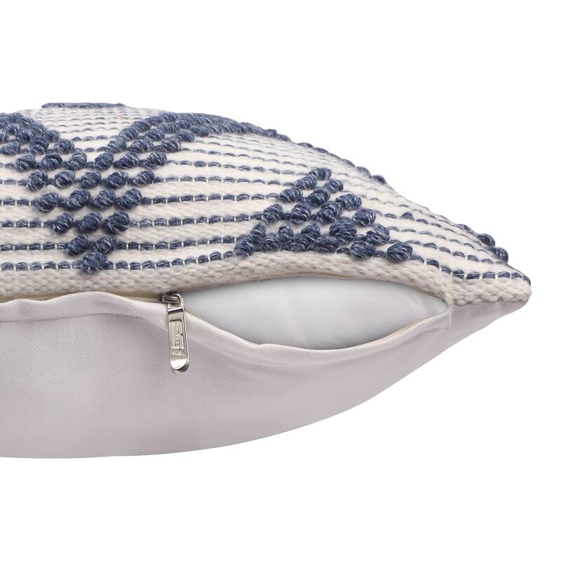 Handwoven Reversible Diamond Outdoor Throw Pillow Cover - 20" - Cream and Navy Blue