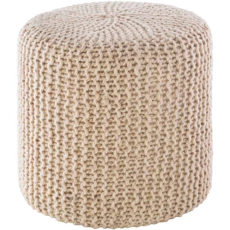 Athina Modern Knitted Wool 18-inch Cylinder Pouf - Ivory