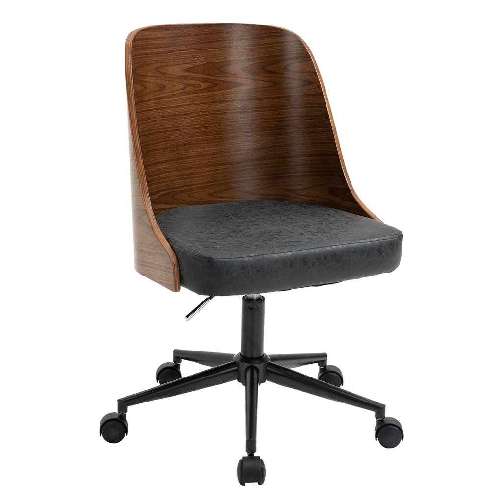 Vintage Office Chair Black Wood - Ergonomic Desk Chair for Home Office - Modern Computer Task Chair