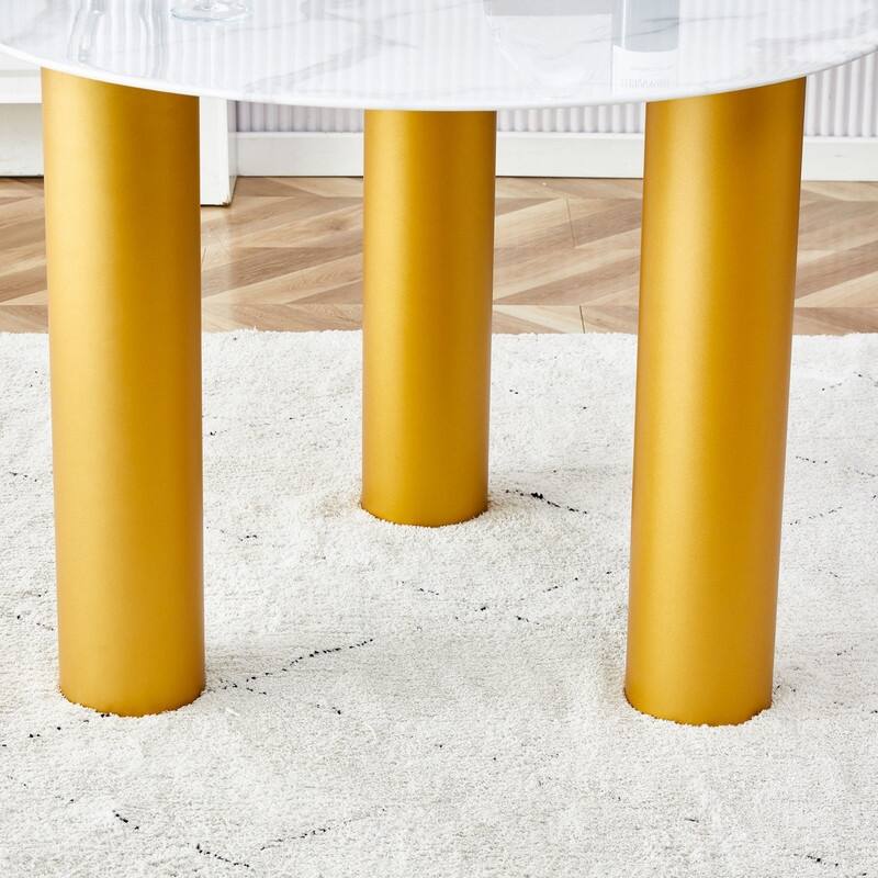 Round Tempered Glass Coffee Table with Wooden Legs