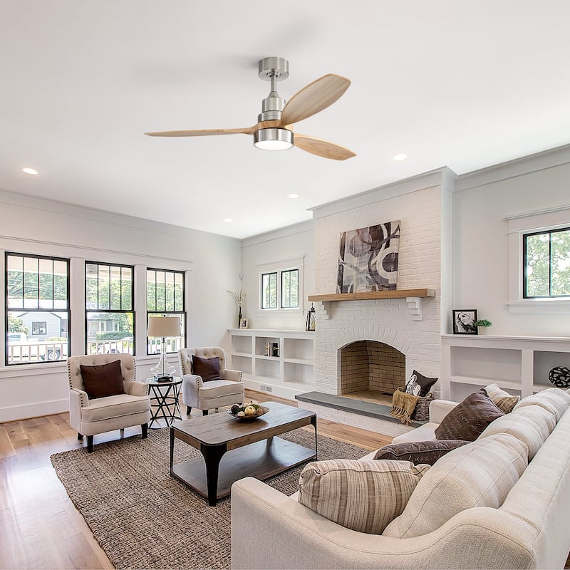 52" Farmhouse Style Wood Walnut Ceiling Fan With Lights and Remote Control, Dimmable LED Optional