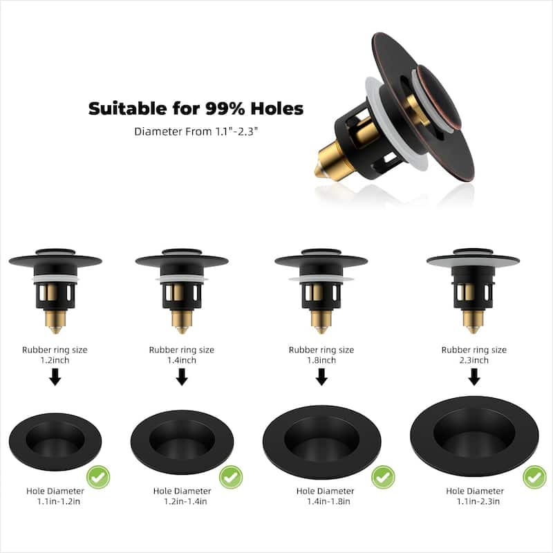 2pcs All Metal Universal Bathroom Sink Stopper for 1.0-1.8" Drain Hole