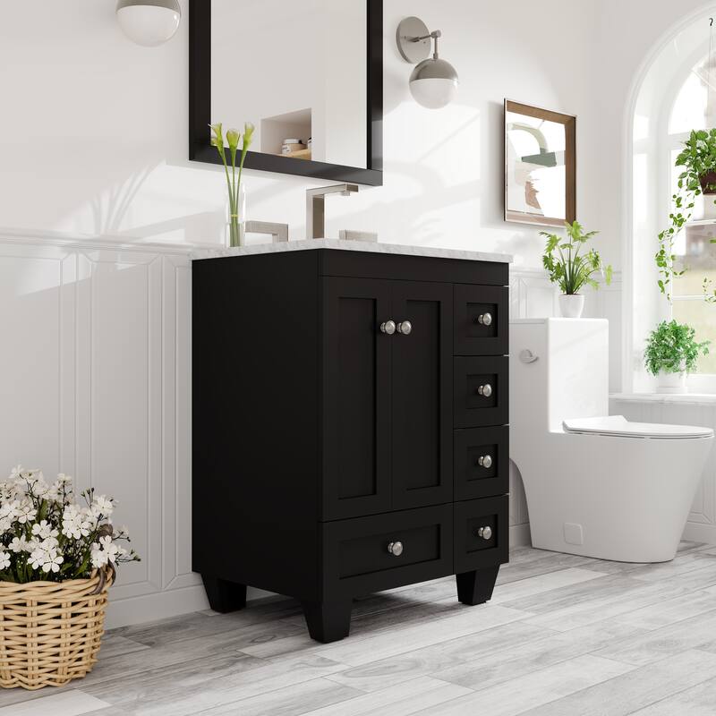 Acclaim 24 in. Espresso Single Sink Bath Vanity with Carrara Marble Top and Undermount Porcelain Sink