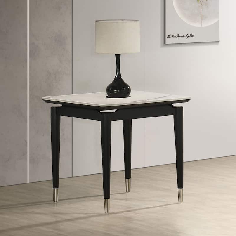 Furniture of America Kalor Modern 24-inch Black and White Sintered Stone Top Square End Table - Black and White