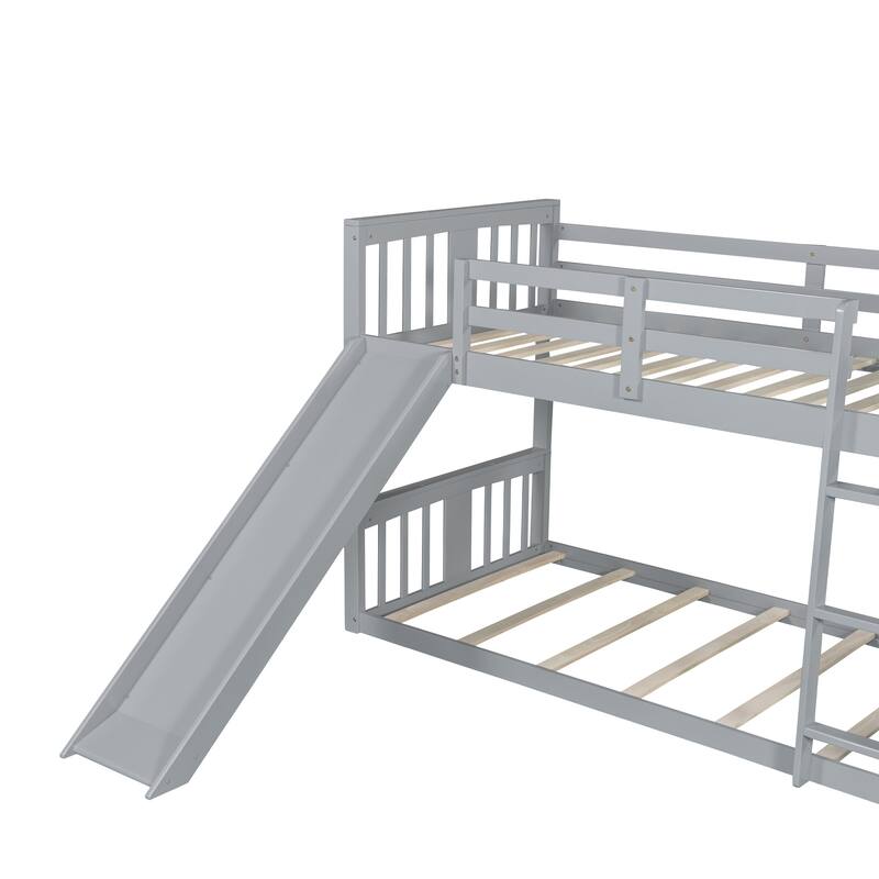 Twin Over Twin Bunk Bed with Slide and Ladder in Solid Pine