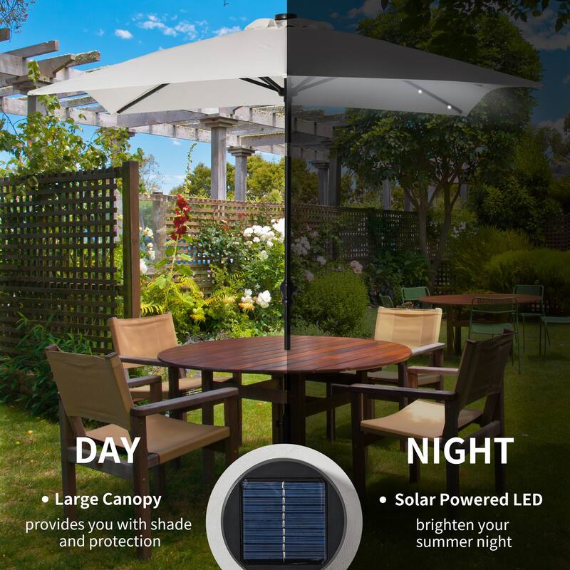 9ft x 7ft Solar LED Patio Umbrella with Tilt & Crank for Outdoor Shade and Lighting