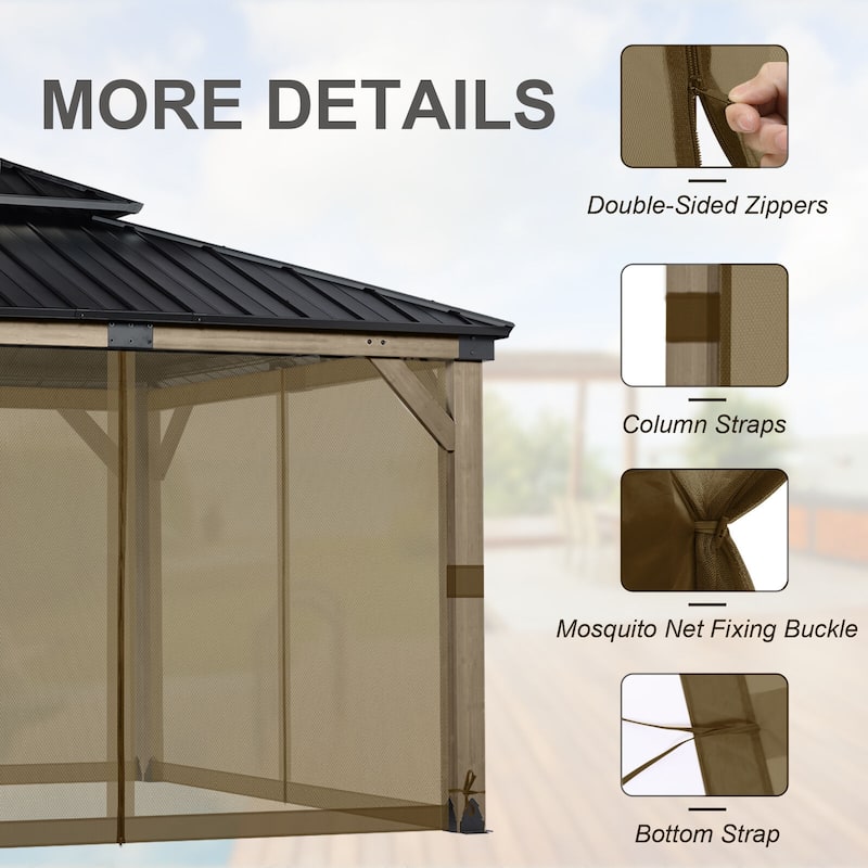 Aoodor 10'x10' Replacement Gazebo Mosquito Netting 4 Panels Sidewalls
