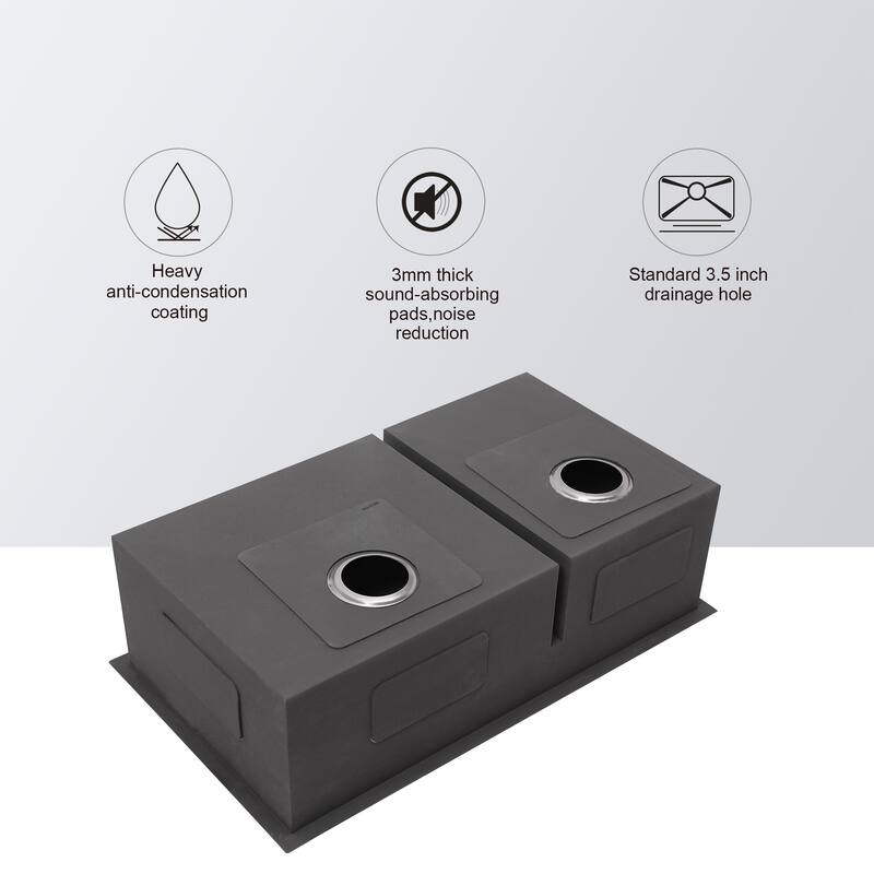 Undermount Double Bowl(60/40) Kitchen Sink 16 Gauge with Two 10" Deep Basin