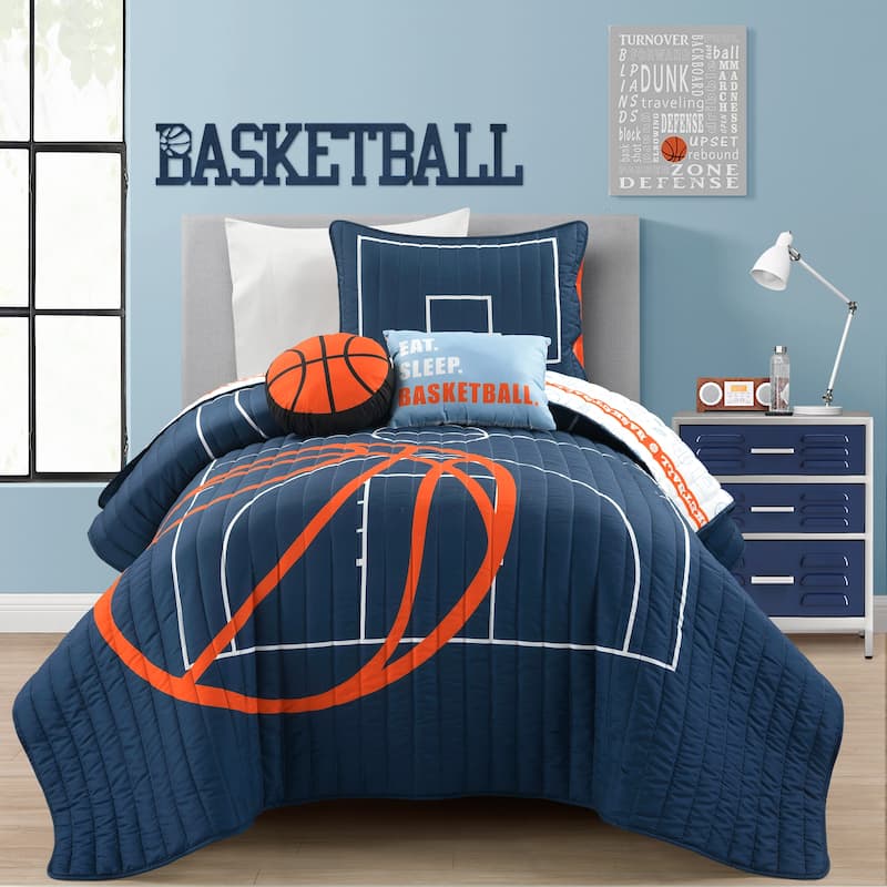 Lush Decor Basketball Game Quilt Set - Twin - Navy
