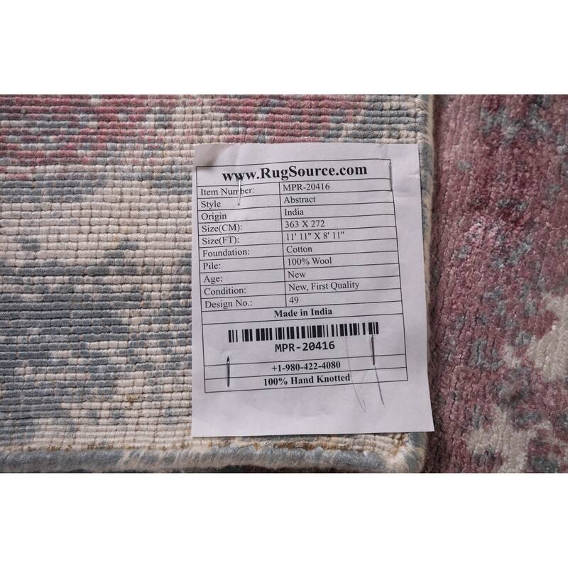 Gray Abstract Indian Area Rug Hand-Knotted Wool Carpet - 8'11"x 11'11"