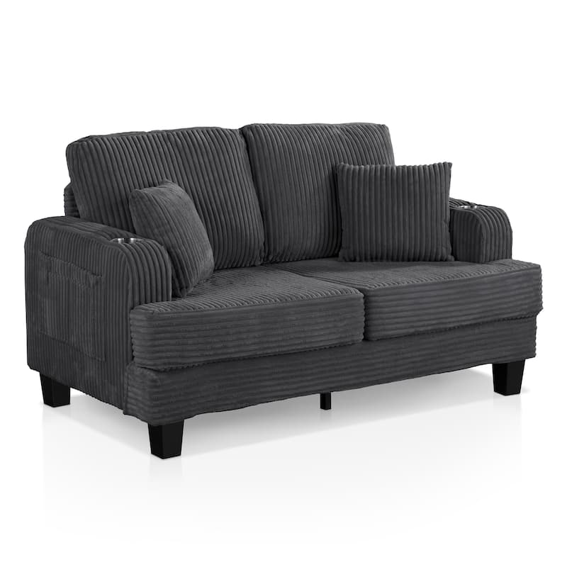 Furniture of America Xenia Modern Chenille Loveseat with Cup Holders