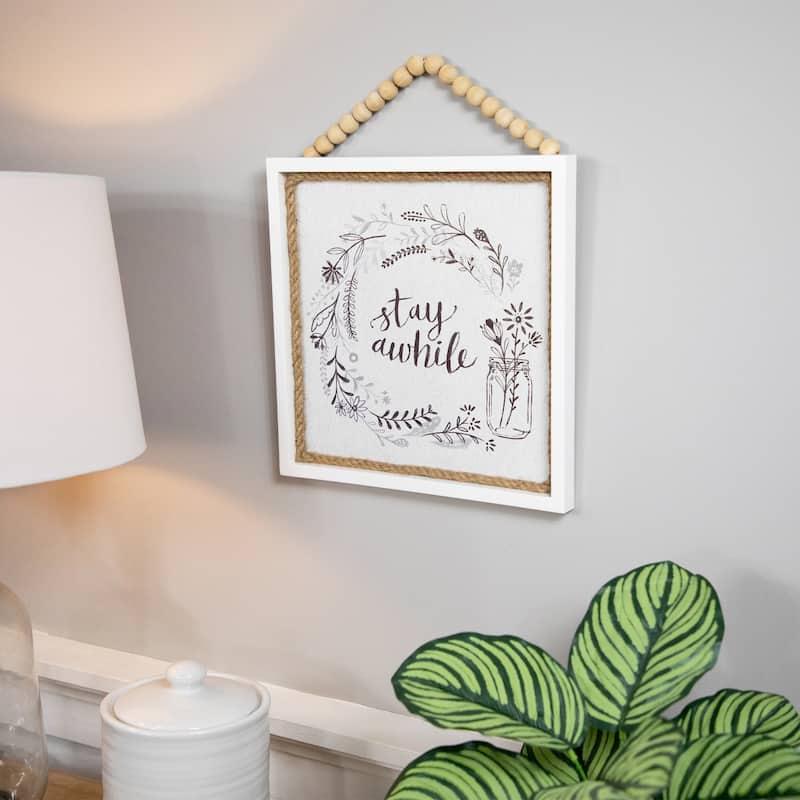 Floral Stay Awhile Framed Wall Sign - 11.75"