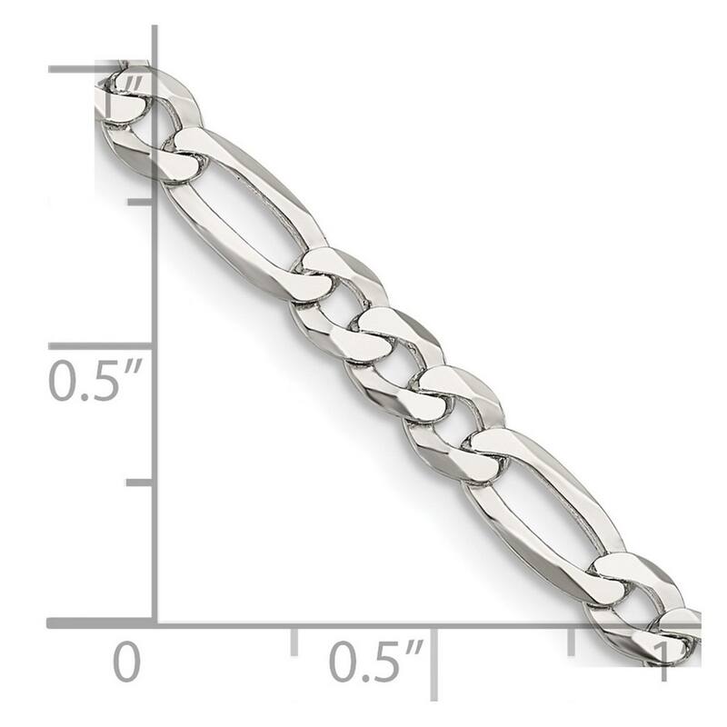 Curata 925 Sterling Silver 4.5mm Polished Flat Figaro Chain Necklace