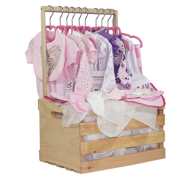 slide 2 of 5, 43 Pc Girl Clothing Baby Shower Gift Crate Pink