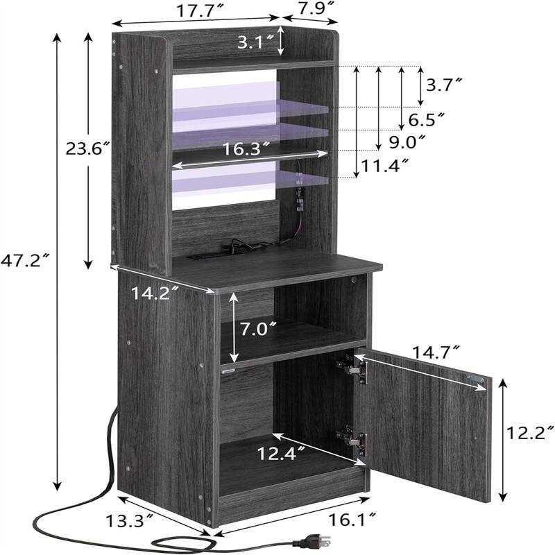 47" Tall Nightstand with Charging Station & LED Lights