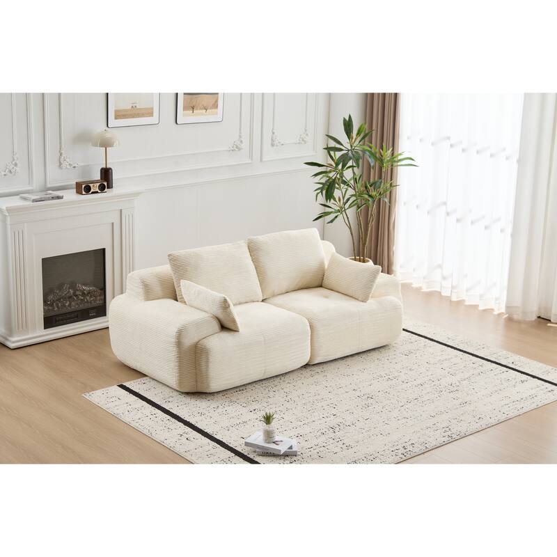 Modular Sectional 2-Seater Cloud Couch, Corduroy Upholstered Boneless Sofa, Compressed Sofa with Cushion & Throw Pillows