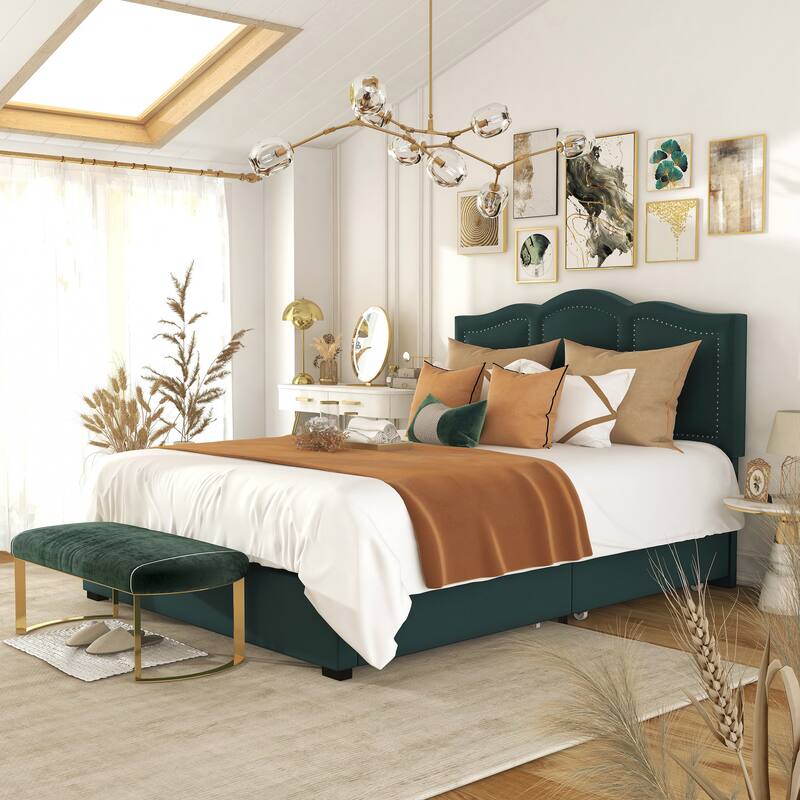 Furniture of America Dustir Art Deco Upholstered 4-drawer Platform Storage Bed - Dark Green - Full