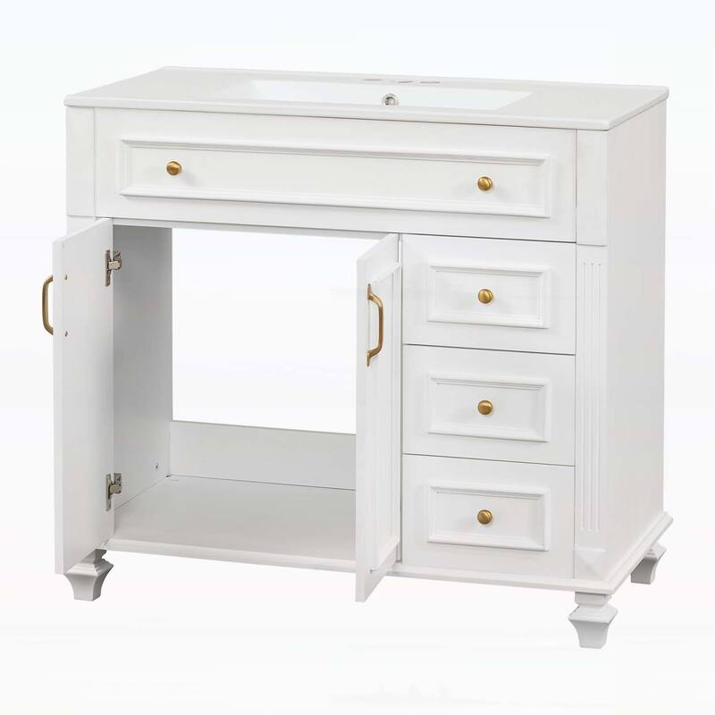 Freestanding Vanity Set with Flip-Out Drawer,3 Drawers,2 Soft-Close Doors