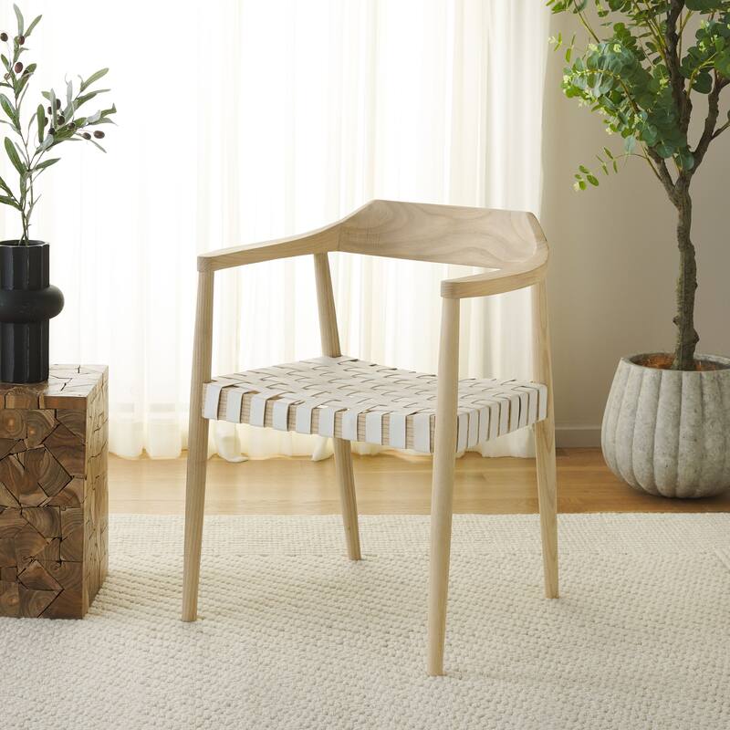 SAFAVIEH Diana Solid Wood & Leather Accent Chair (Fully Assembled) - W22" x D21" x H29" - 22Wx21Dx29H