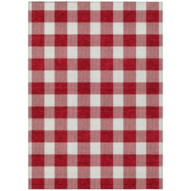 HomeRoots Plaid Transitional Rectangle Outdoor Rug