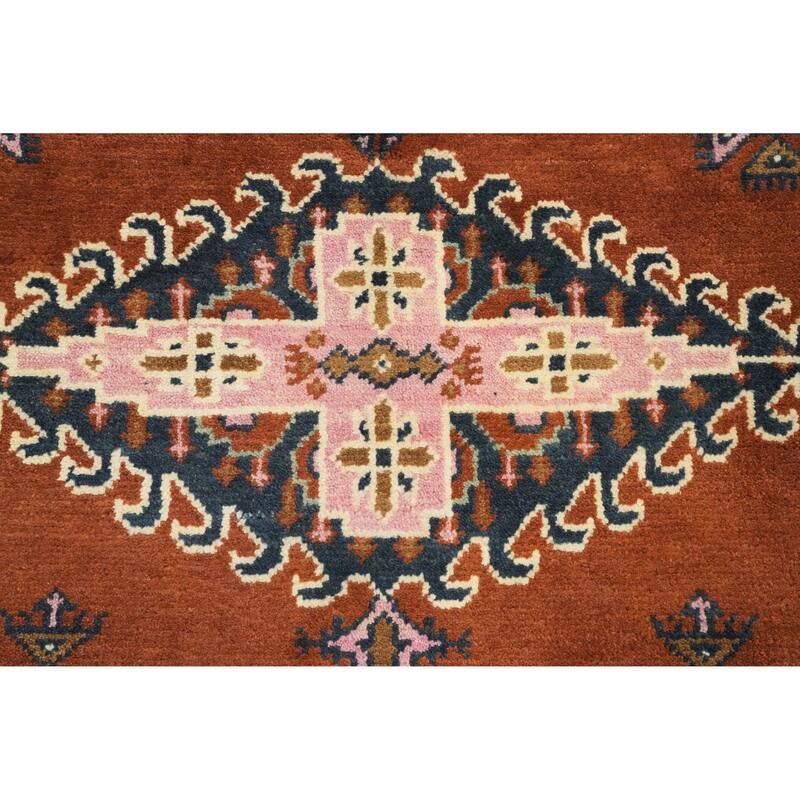 Hand Knotted Oriental 100% Wool Carpet Traditional Geometric Oranges & Rust Viss Area Rug - 11' 10'' X 8' 4''