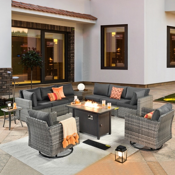 HOOOWOOO 11-piece Rattan Wicker Outdoor Furniture Set Swivel