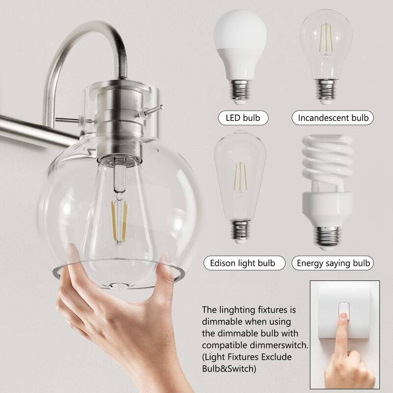 Modern 2/3/4 Bathroom Vanity Lights Clear Globe Glass Shade