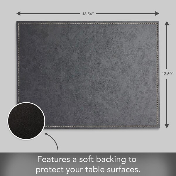 Gray Luxurious Vegan Faux Leather Placemats 4 Pack Look and Feel