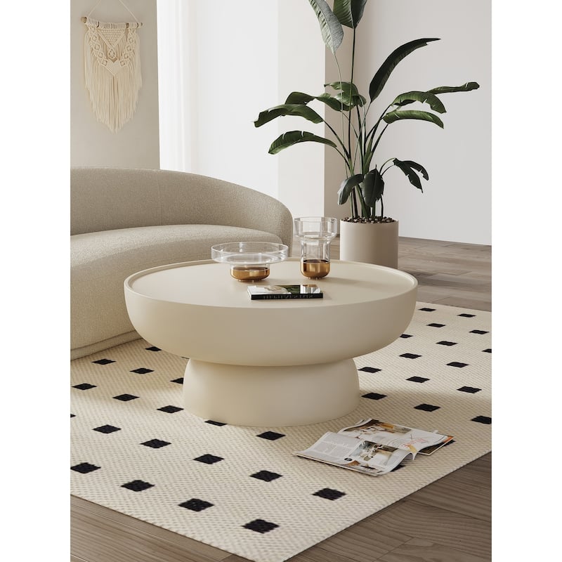 Modern Creamy White Single Round Coffee Table for Living Room Bedroom Office