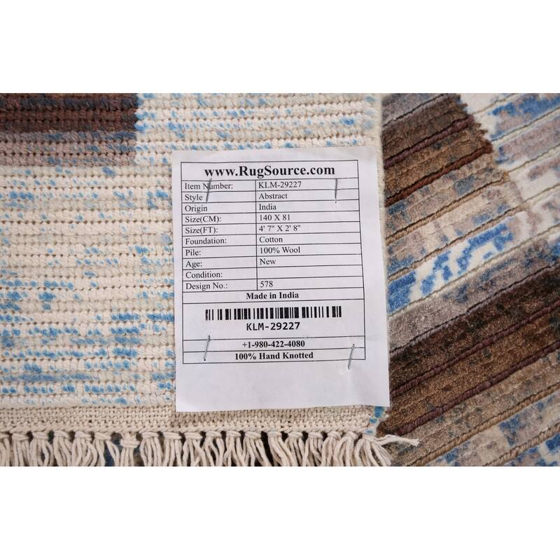 Striped / Modern Abstract Foyer Rug Hand-Knotted Wool Carpet - 2'8" x 4'7"