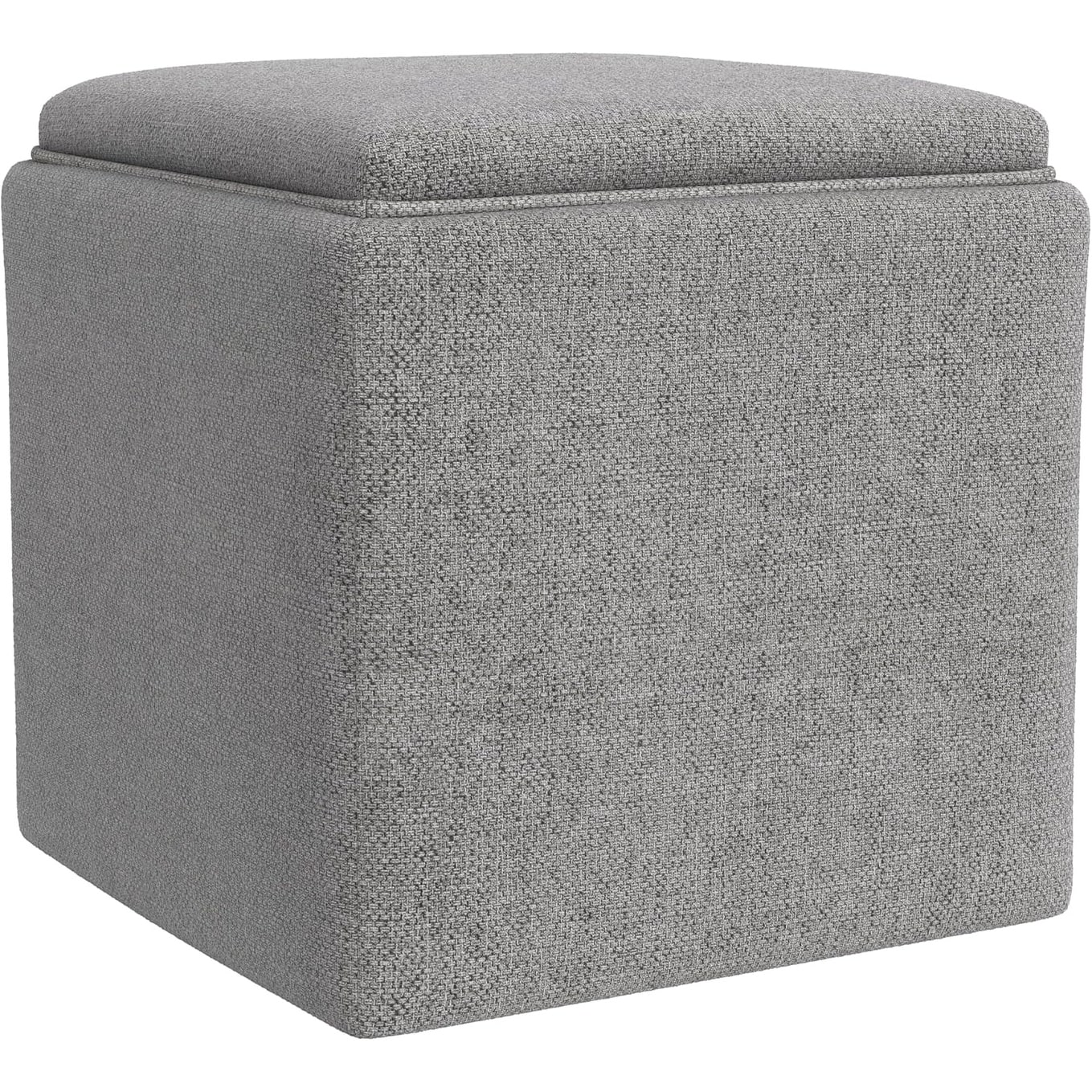 Modern Storage Ottoman with Tray Top for Living Room & Bedroom, Grey Woven