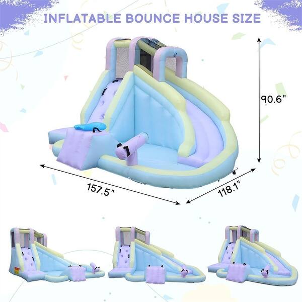157" L X 118" W Inflatable Bounce House With 550W Air-Blower, Long Water Slide, Surf Slide - N/A