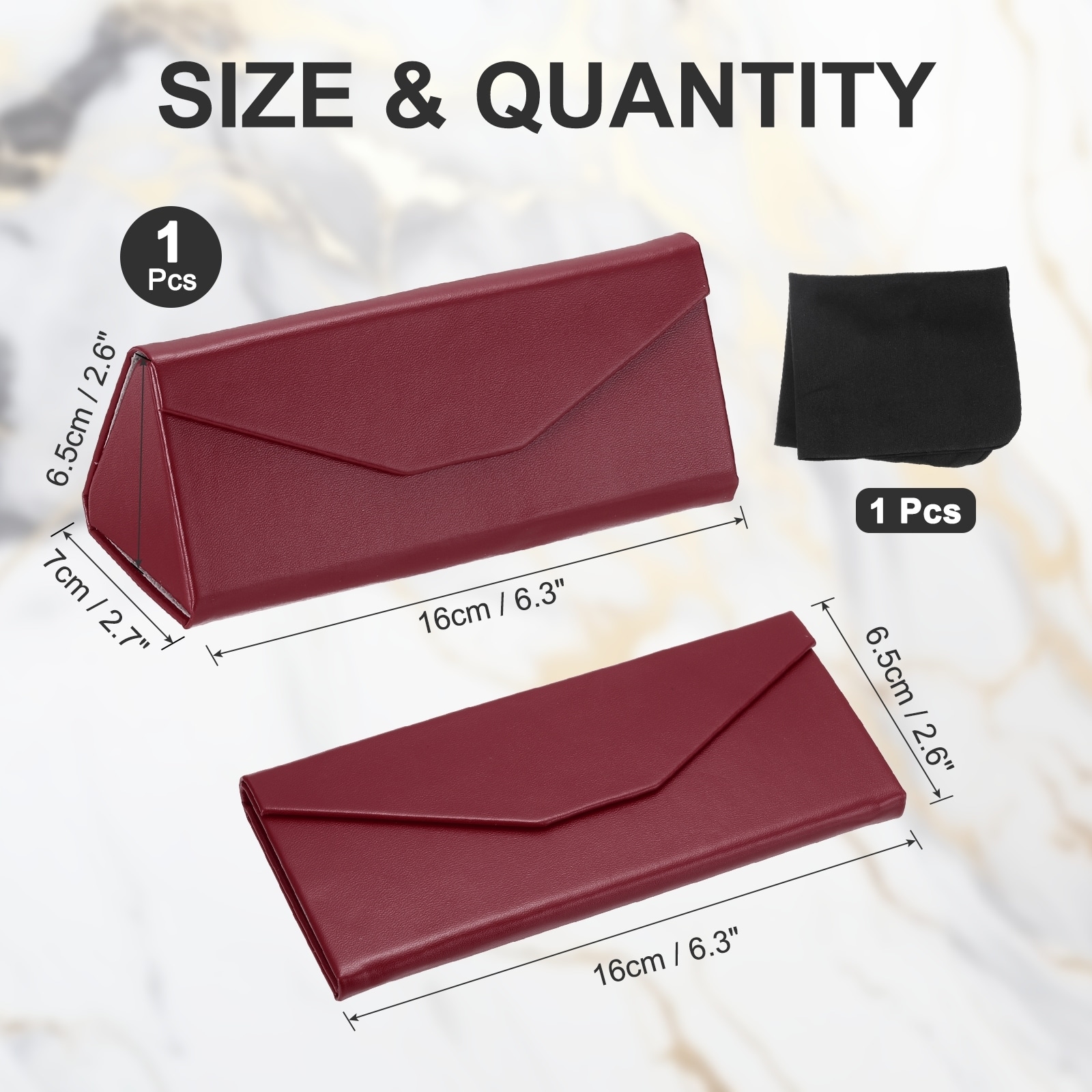 Foldable Glasses Case, PU Leather Hard Eyeglass Case with Soft Cloth for Women Man