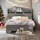 preview thumbnail 2 of 9, Wooden Twin Size House Bed with Storage Headboard and Shelf, Kids Bed