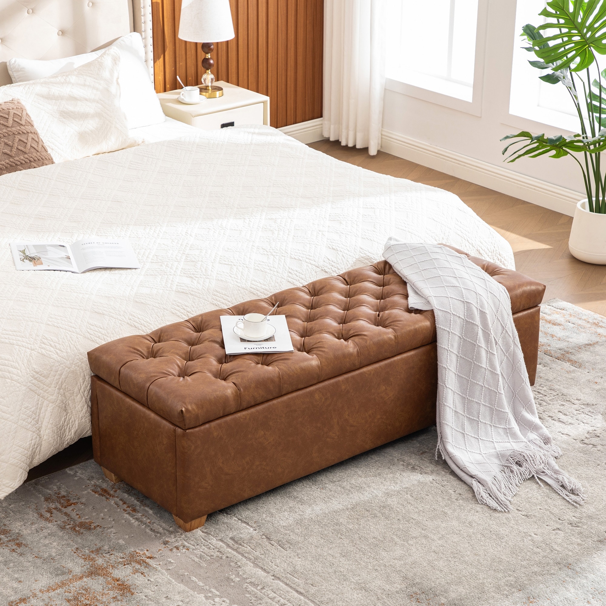 60.2" PU Upholstered Storage Bench with Flip-Top & Soft-Close Metal Hinges