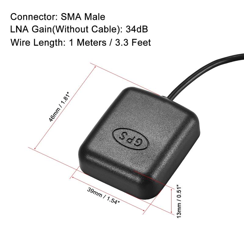 GPS Active Antenna SMA Male Plug 34dB Magnetic Mount 1 Meters Wire M - M 1M/3.3Ft