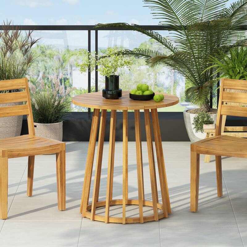 Christopher Knight Home - Elliot Round Acacia Wood Outdoor Dining Table with Slatted Top - Teak Finish