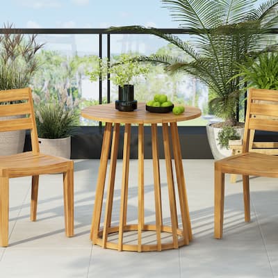 Christopher Knight Home - Elliot Round Acacia Wood Outdoor Dining Table with Slatted Top