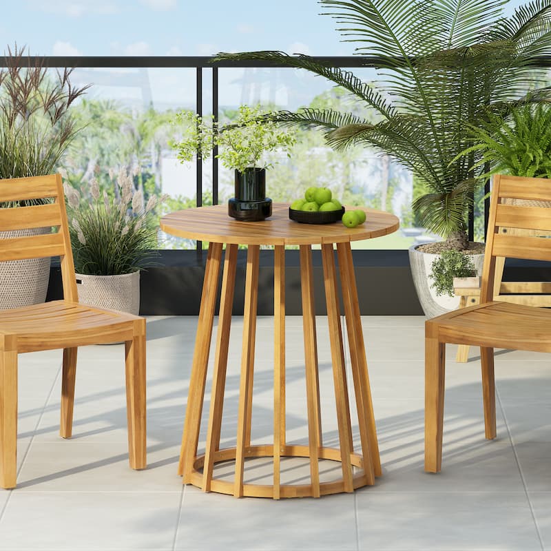 Roomfitters Outdoor Round Top Acacia Wood Dining Table with Slatted Design, Patio Bistro Table for Garden or Balcony, Teak - Teak