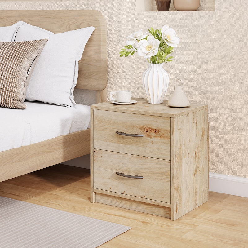 Gymax 2PCS 2-Drawer Nightstand Modern Bedside Table w/ Storage for