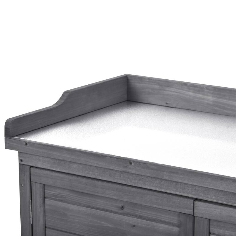 39" Potting Bench Table, Rustic Wood Workstation Storage Cabinet Garden Shed with 2-Tier Shelves and Side Hook