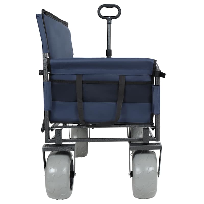 3-in-1 Folding Wagon with Bench Seat - 500lbs Capacity, 9"x4" Beach Tires for Camping & Beach, green