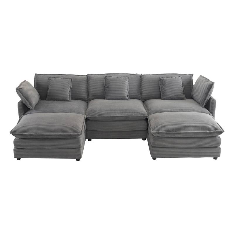 112.6" Corduroy L-Shape Sectional Sofa,Spacious Modular Design,Storage