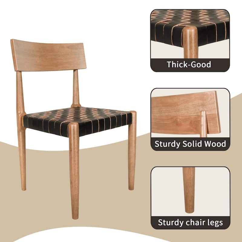 Genuine Leather Woven Straps Solid Back Side Chair (Set of 2)