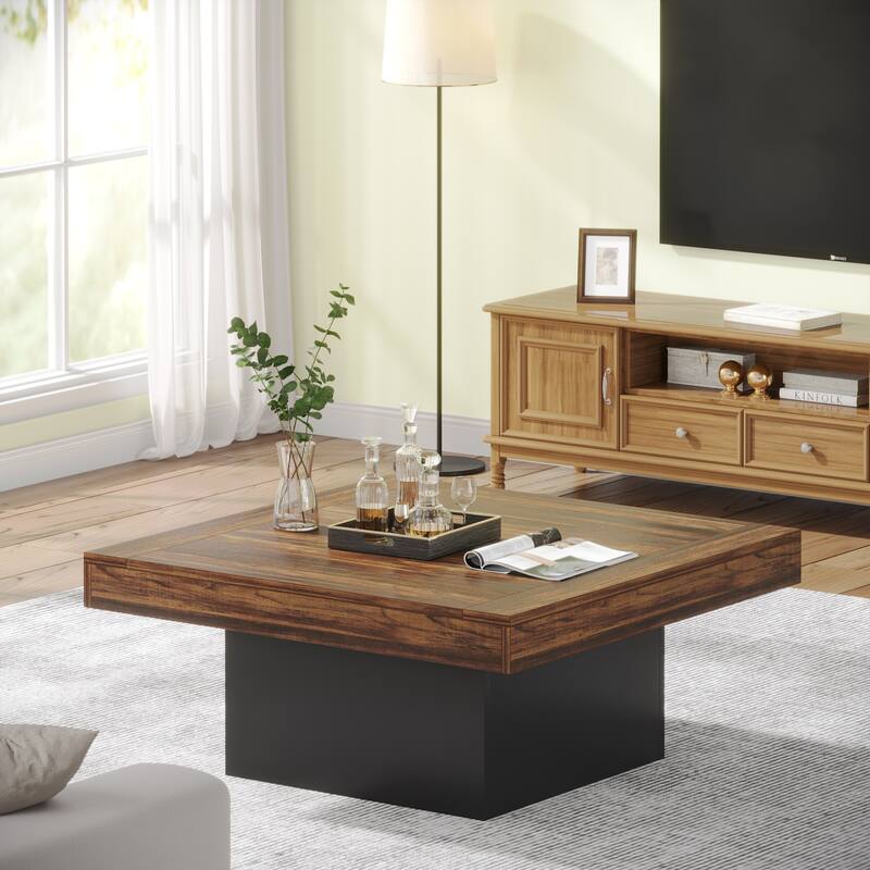 Engineered Wood Square Coffee Table LED Center Table for Living Room