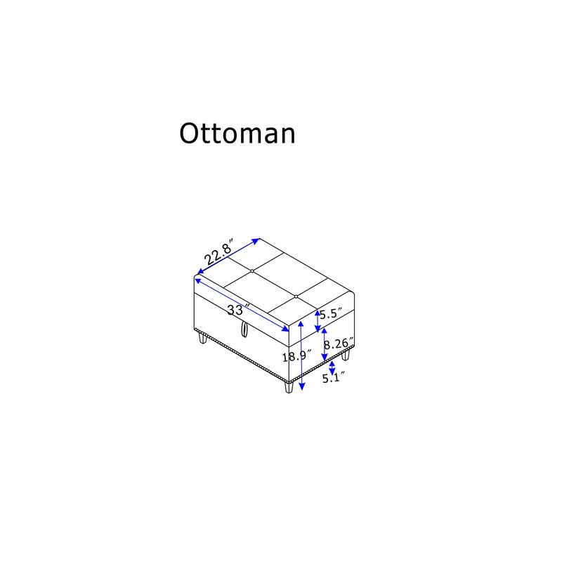 104.5" Gray Upholstered Sofa Set with Comfortable Coin-Spring Cushions, Sturdy Frame, Chaise Lounge, Versatile Storage Ottoman
